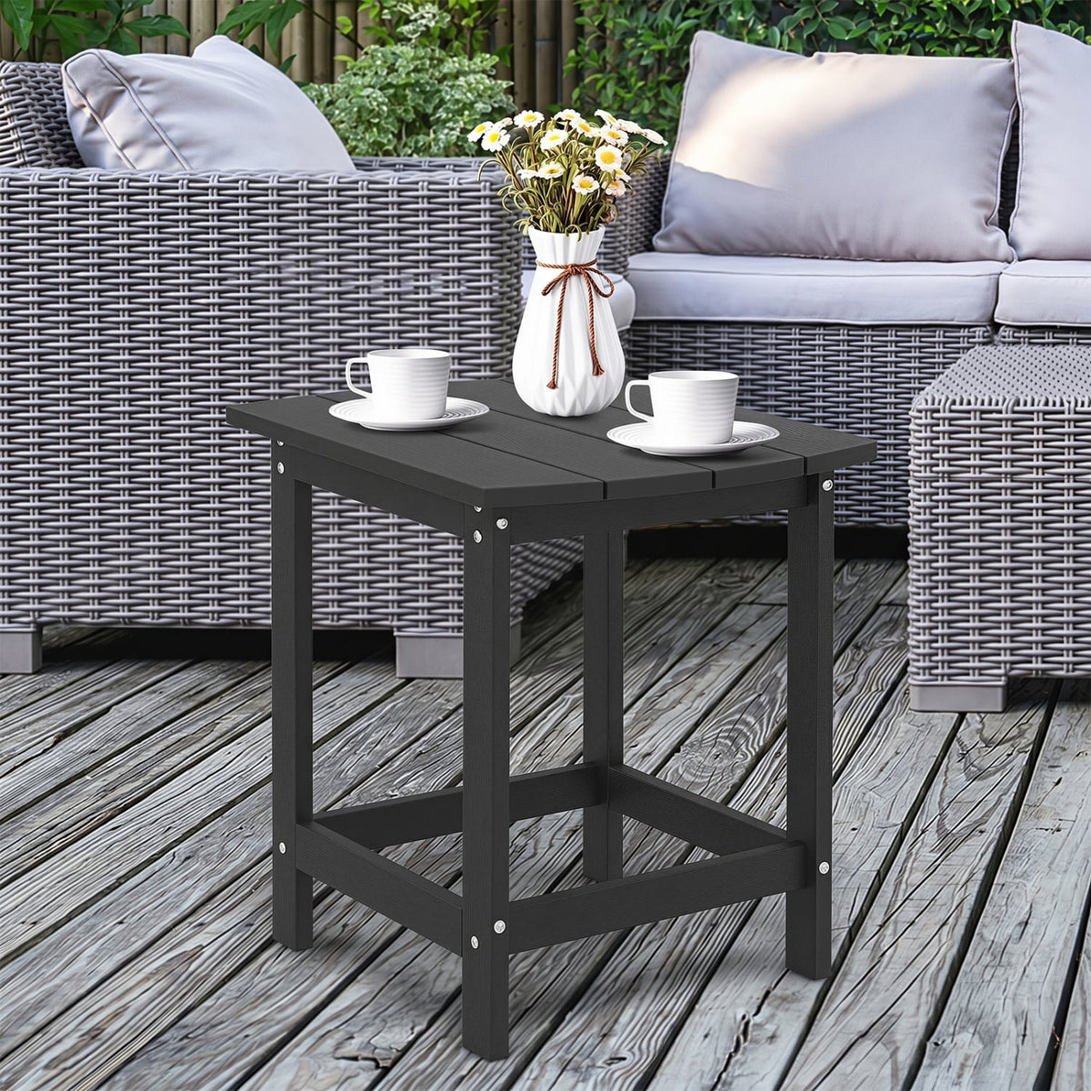 2-Pieces18 Inches Adirondack Outdoor Side Table for Patio and Garden-Black-Patio Coffee Tables-DECOROLALA