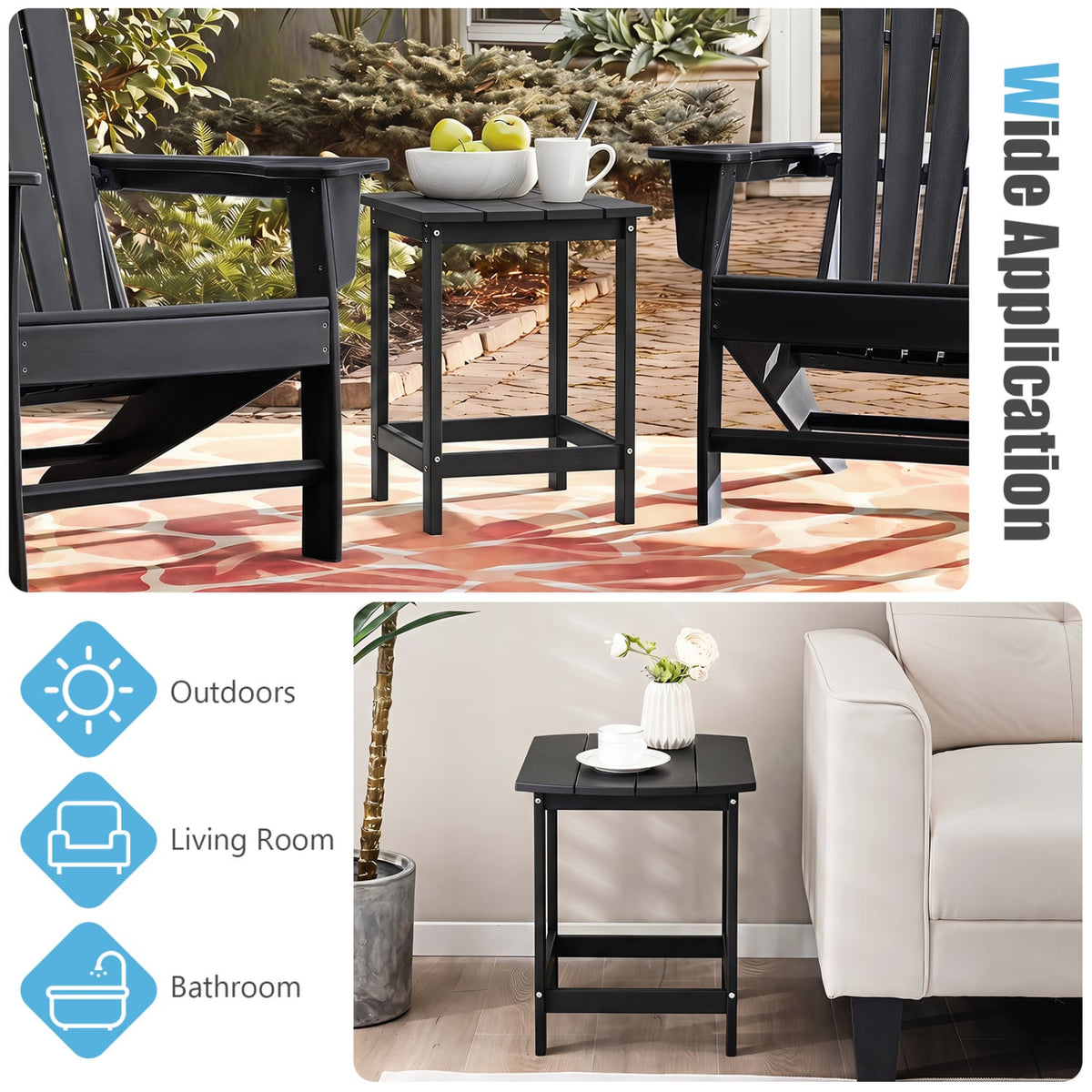 2-Pieces18 Inches Adirondack Outdoor Side Table for Patio and Garden-Black-Patio Coffee Tables-DECOROLALA