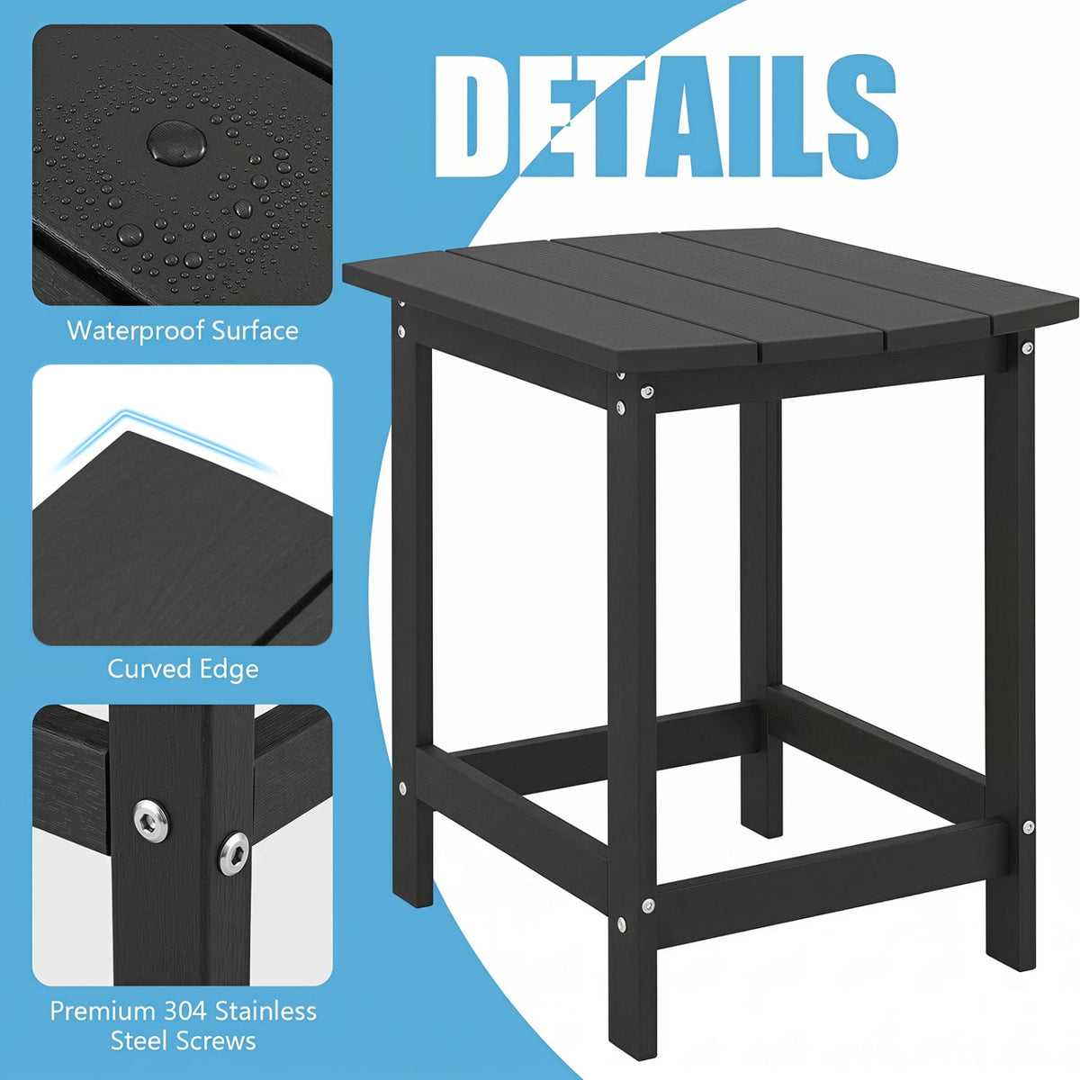 2-Pieces18 Inches Adirondack Outdoor Side Table for Patio and Garden-Black-Patio Coffee Tables-DECOROLALA