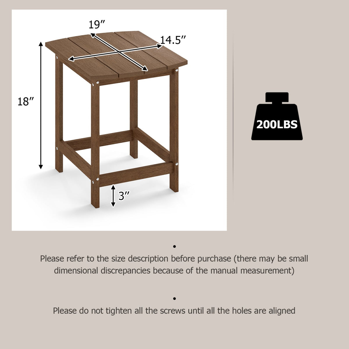 2-Pieces18 Inches Adirondack Outdoor Side Table for Patio and Garden-Coffee-Patio Coffee Tables-DECOROLALA