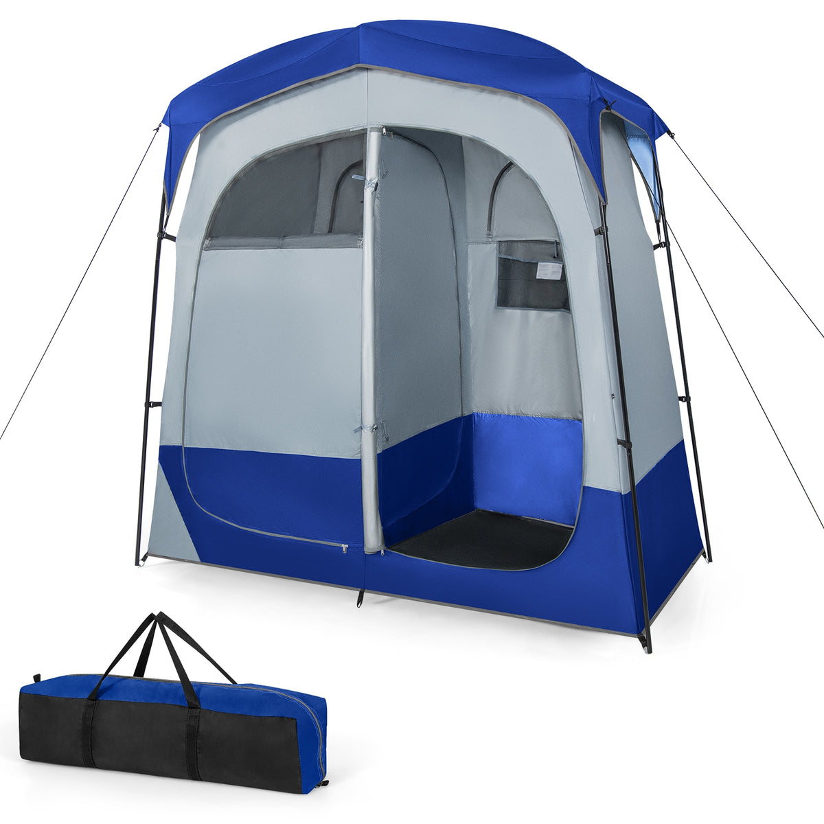 2 Rooms Oversize Privacy Shower Tent with Removable Rain Fly and Inside Pocket-Blue-Tents-DECOROLALA