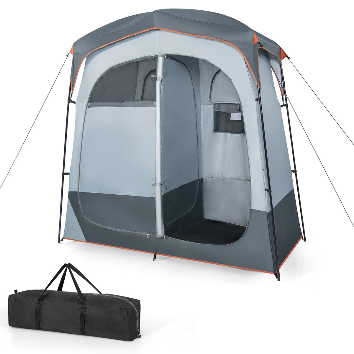 2 Rooms Oversize Privacy Shower Tent with Removable Rain Fly and Inside Pocket-Gray-Tents-DECOROLALA