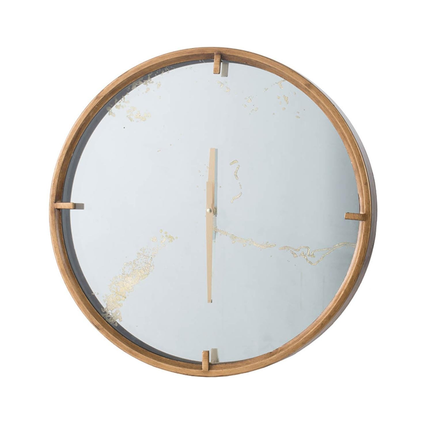 2" Round Gold Wood Analog Wall Clock-Wall Clocks-DECOROLALA