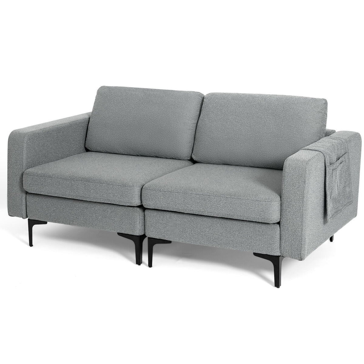 2-Seat Convertible Sectional Sofa with Reversible Ottoman - Dark Gray-Sofas & Loveseats-DECOROLALA