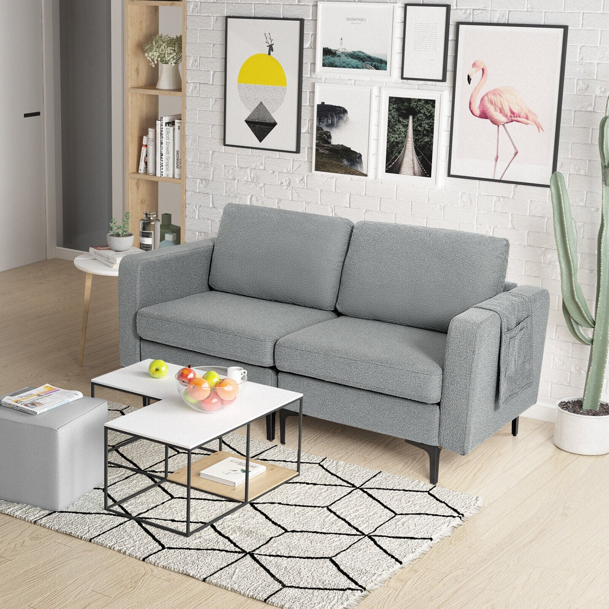 2-Seat Convertible Sectional Sofa with Reversible Ottoman - Dark Gray-Sofas & Loveseats-DECOROLALA