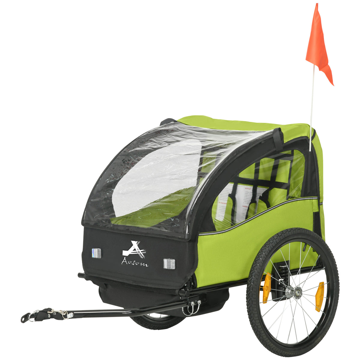 2-Seat Kids Bike Trailer - Green 20" Wheels 5-Point Harness-Kids Bicycle Trailers-DECOROLALA