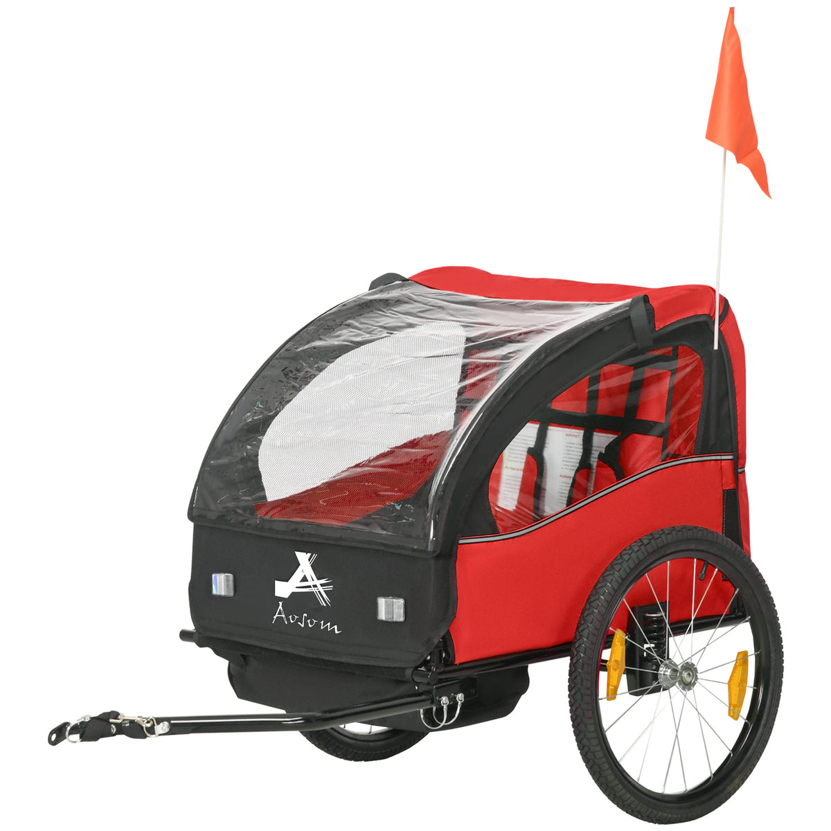 2-Seat Kids Bike Trailer - Red 20" Wheels 5-Point Harness-Kids Bicycle Trailers-DECOROLALA