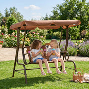 2-Seat Kids Porch Swing Chair with Canopy - Coffee-Toys & Games > Kids Outdoor Play > Gym Sets & Swings-DECOROLALA