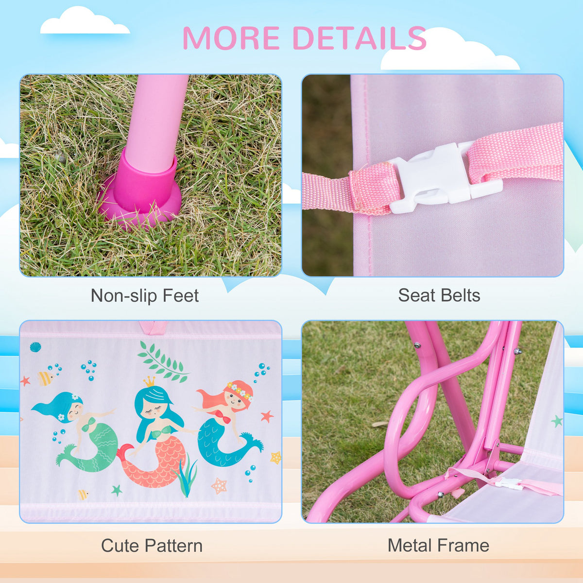 2-Seat Kids Porch Swing Chair with Canopy - Pink, 3-6 Years-Toys & Games > Kids Outdoor Play > Gym Sets & Swings-DECOROLALA