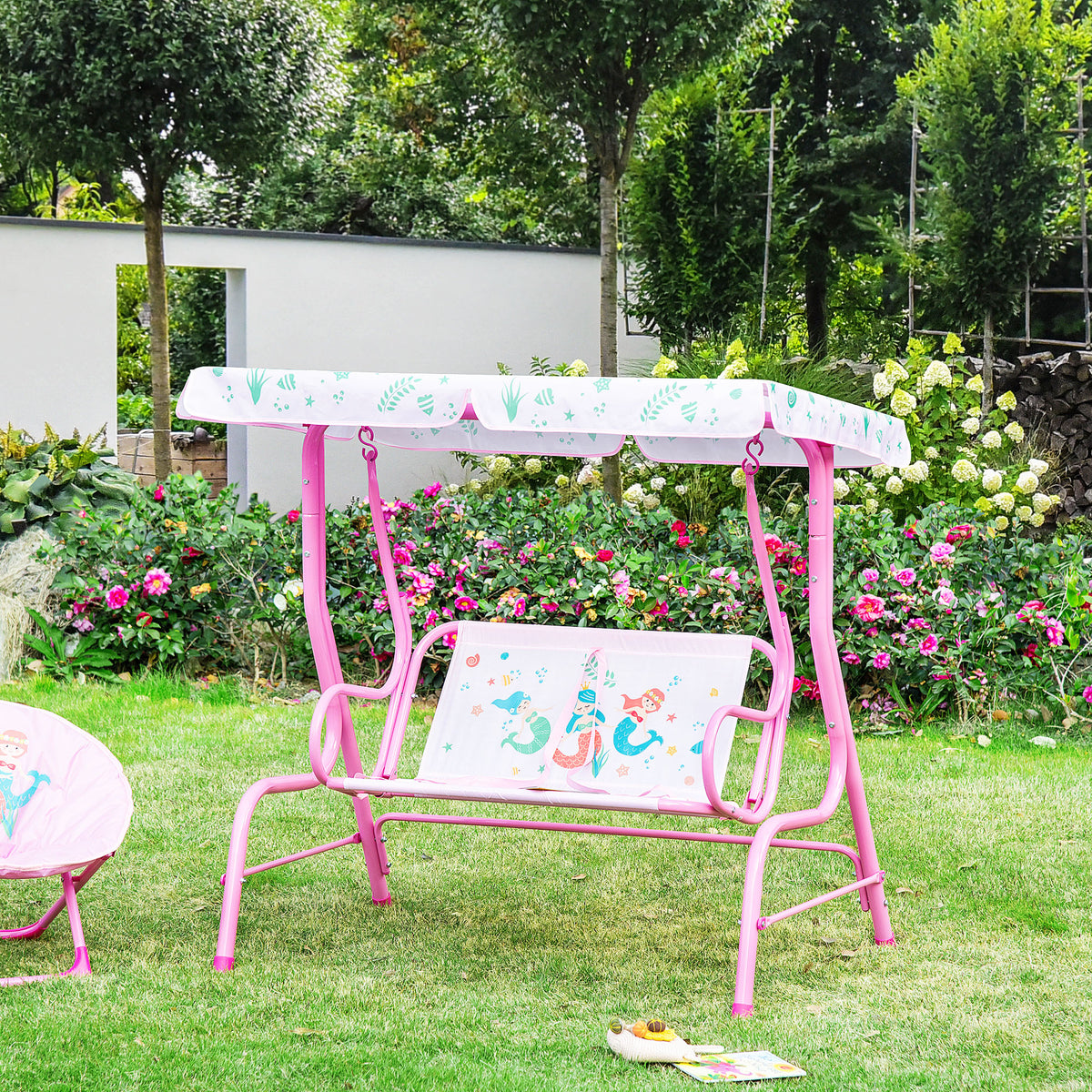 2-Seat Kids Porch Swing Chair with Canopy - Pink, 3-6 Years-Toys & Games > Kids Outdoor Play > Gym Sets & Swings-DECOROLALA