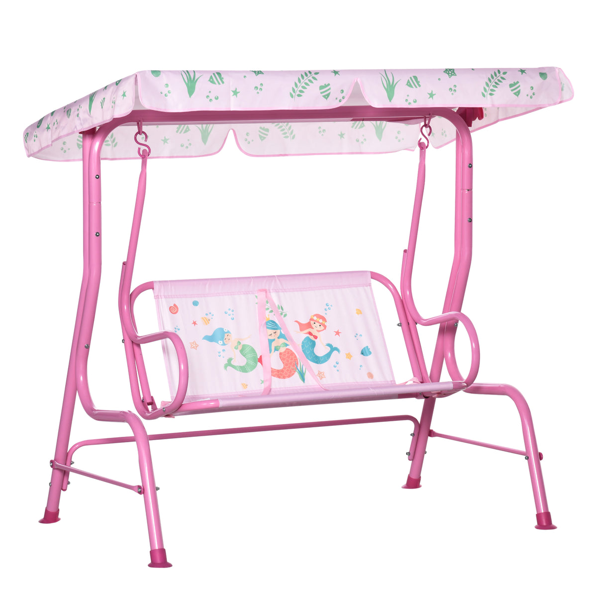 2-Seat Kids Porch Swing Chair with Canopy - Pink, 3-6 Years-Toys & Games > Kids Outdoor Play > Gym Sets & Swings-DECOROLALA