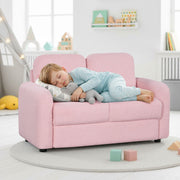 2-Seat Kids Sofa Toddler Sofa Couch with Soft Teddy Fleece Upholstery and Solid Wooden Frame-Pink-Kids Chairs-DECOROLALA