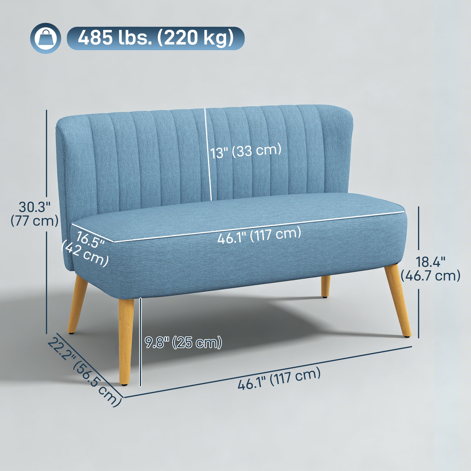 2 Seat Loveseat Sofa - Blue Linen 46.1"W-DECOROLALA