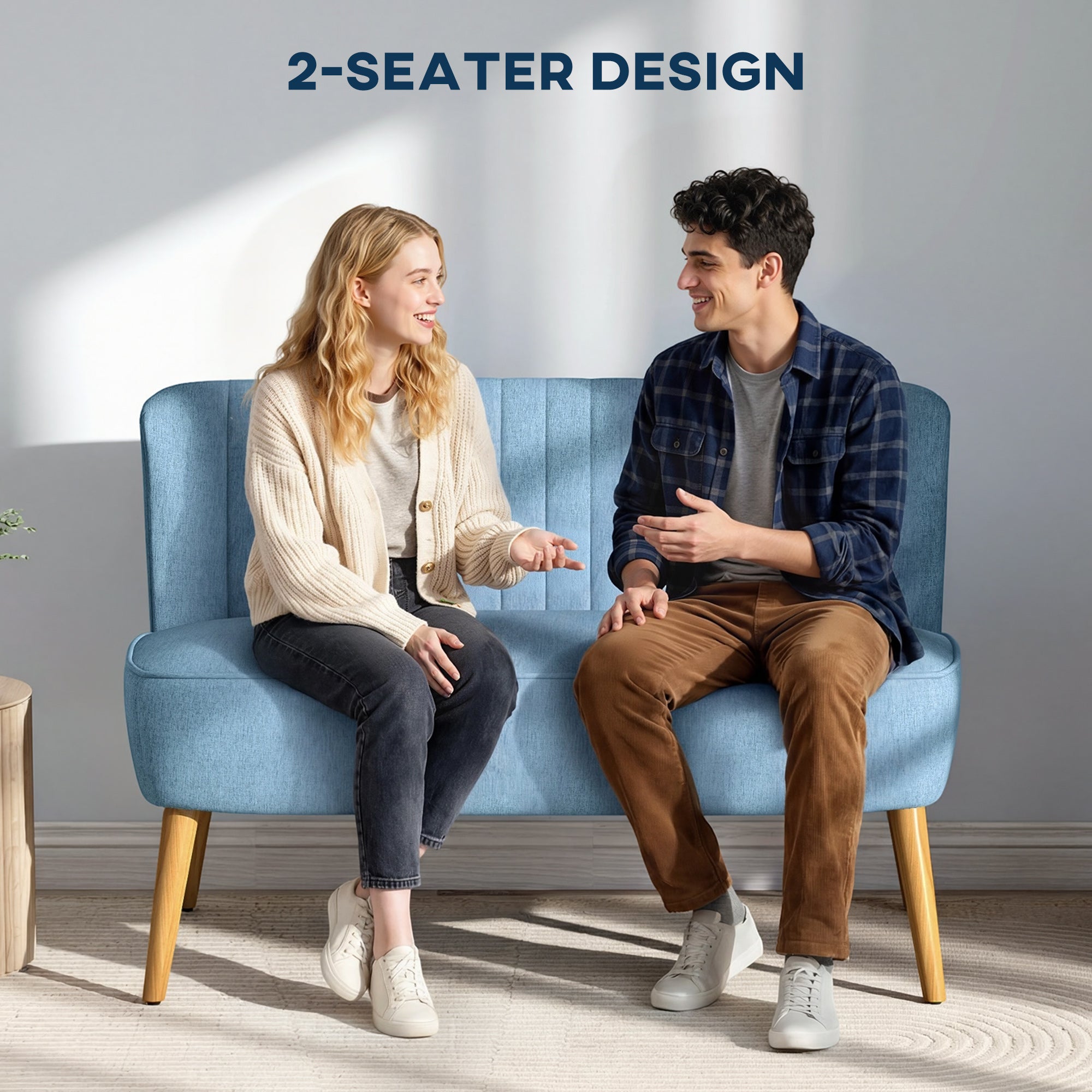 2 Seat Loveseat Sofa - Blue Linen 46.1"W-DECOROLALA