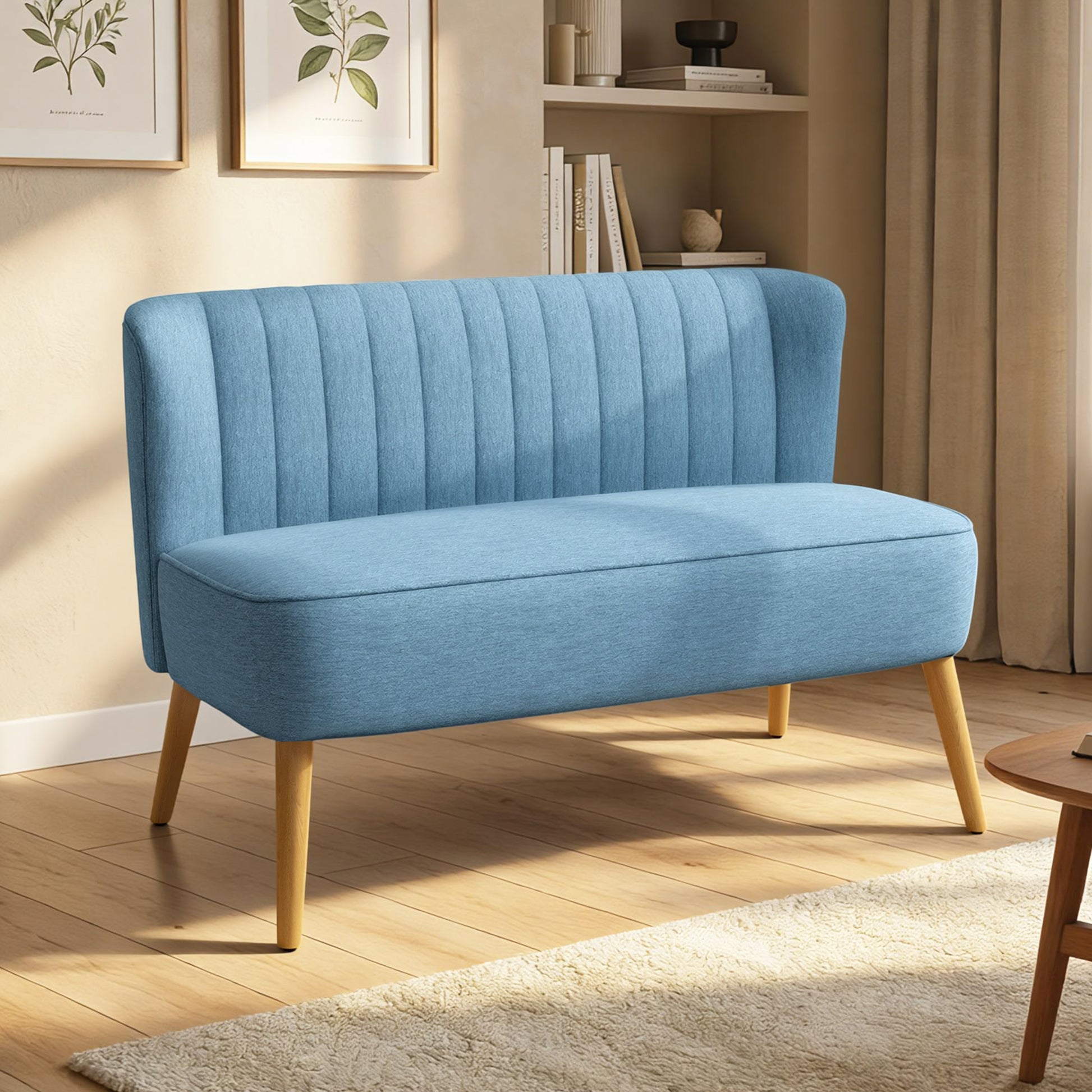 2 Seat Loveseat Sofa - Blue Linen 46.1"W-DECOROLALA