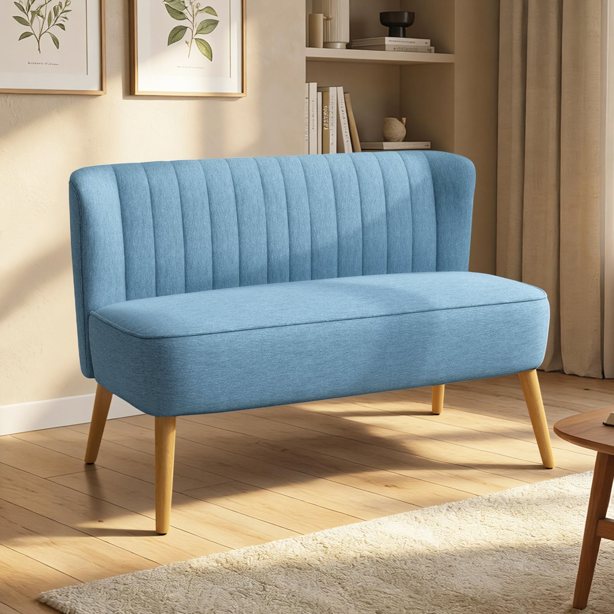 2 Seat Loveseat Sofa - Blue Linen 46.1"W-DECOROLALA