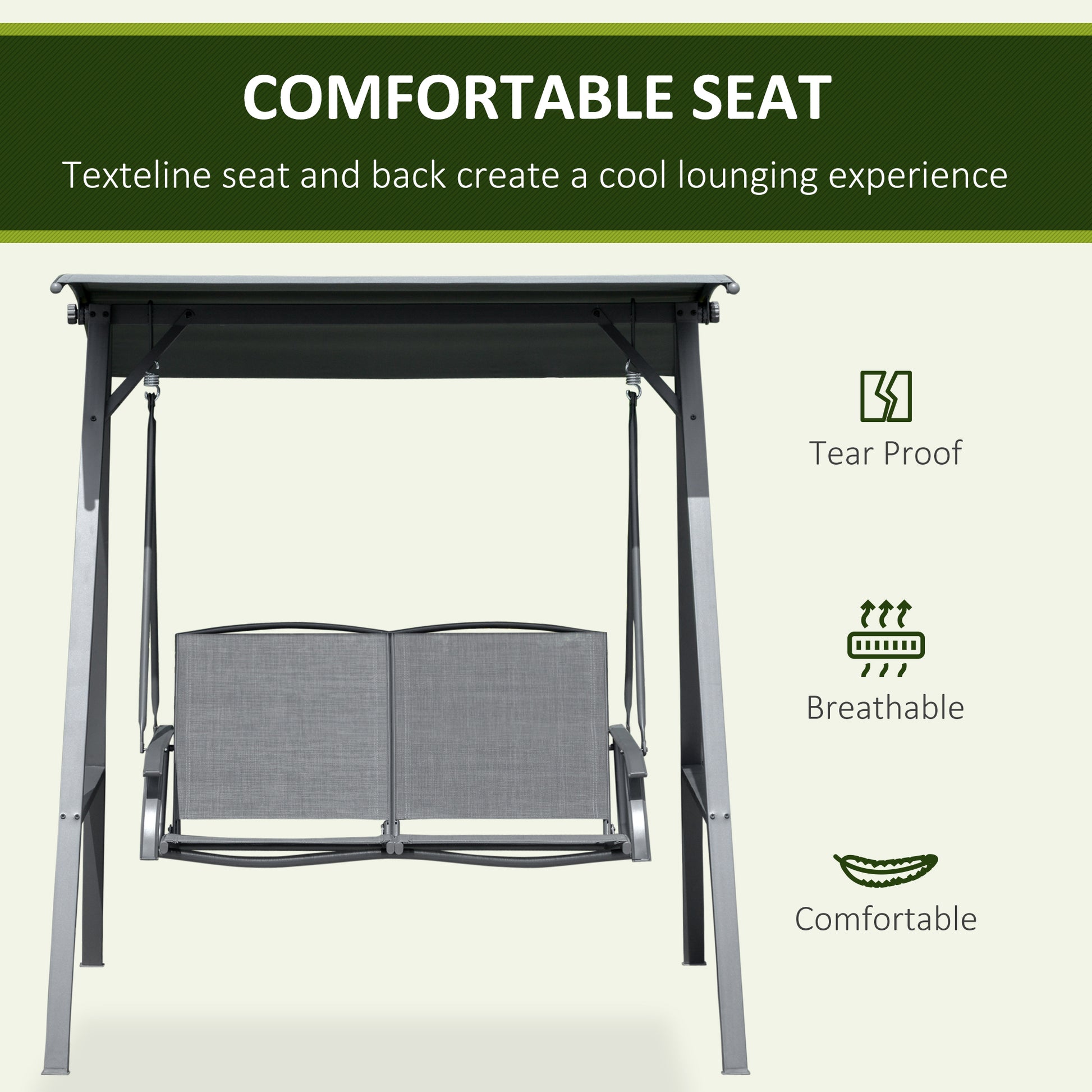 2-Seat Patio Swing - Dark Grey Adjustable Canopy-DECOROLALA