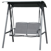 2-Seat Patio Swing - Dark Grey Adjustable Canopy-DECOROLALA