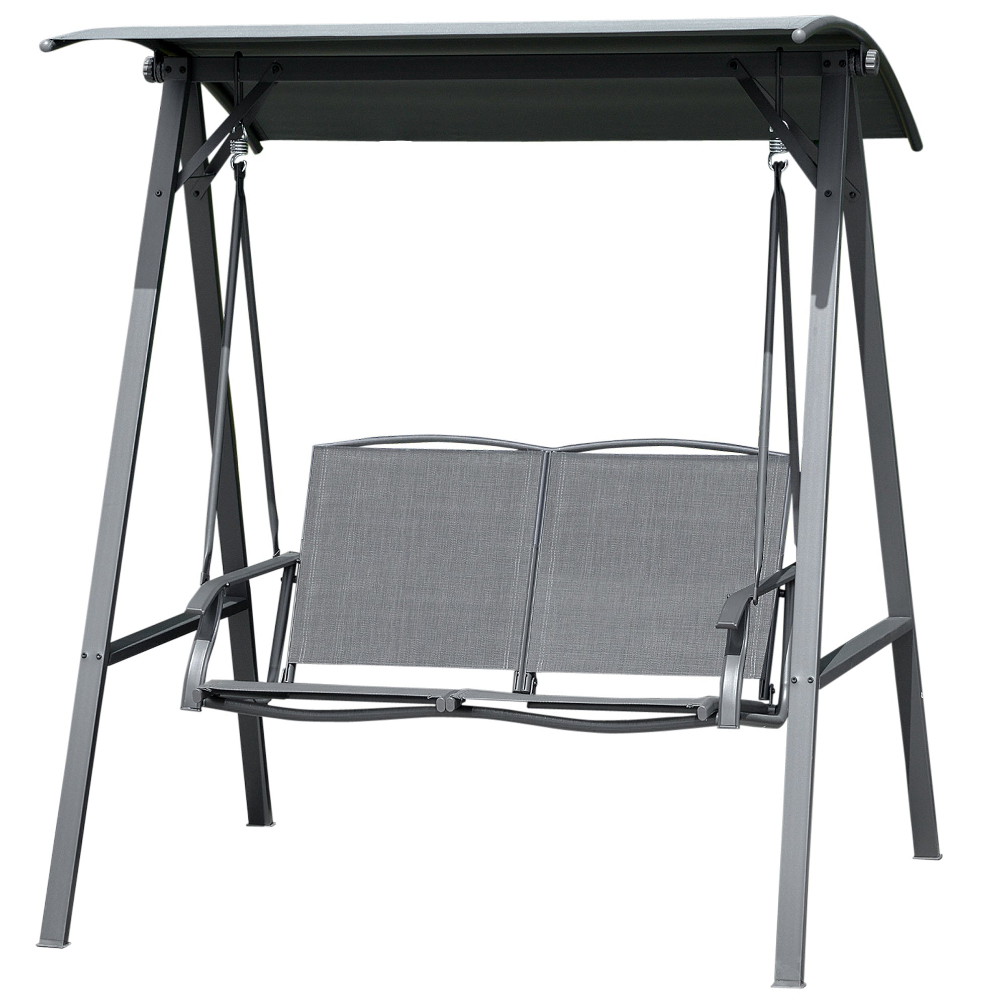 2-Seat Patio Swing - Dark Grey Adjustable Canopy-DECOROLALA