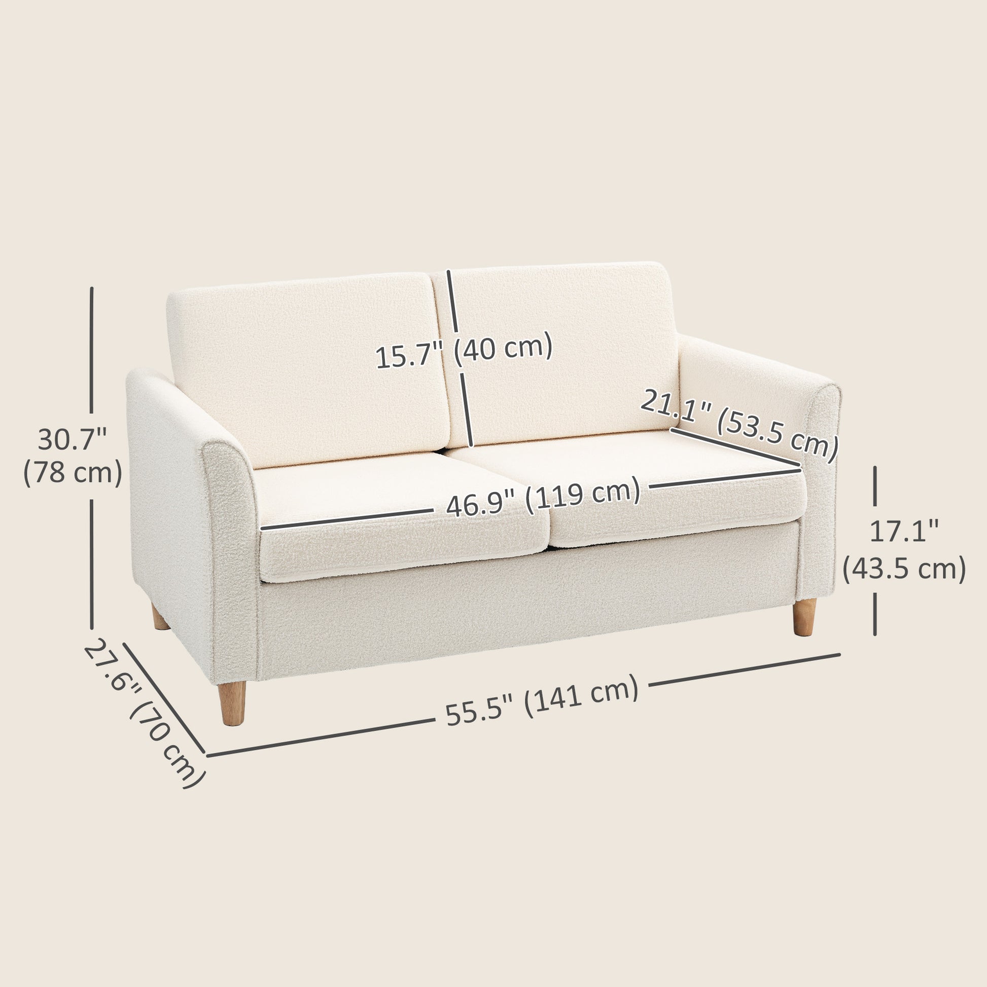 2-Seat Sofa Cream White Teddy Fleece-DECOROLALA