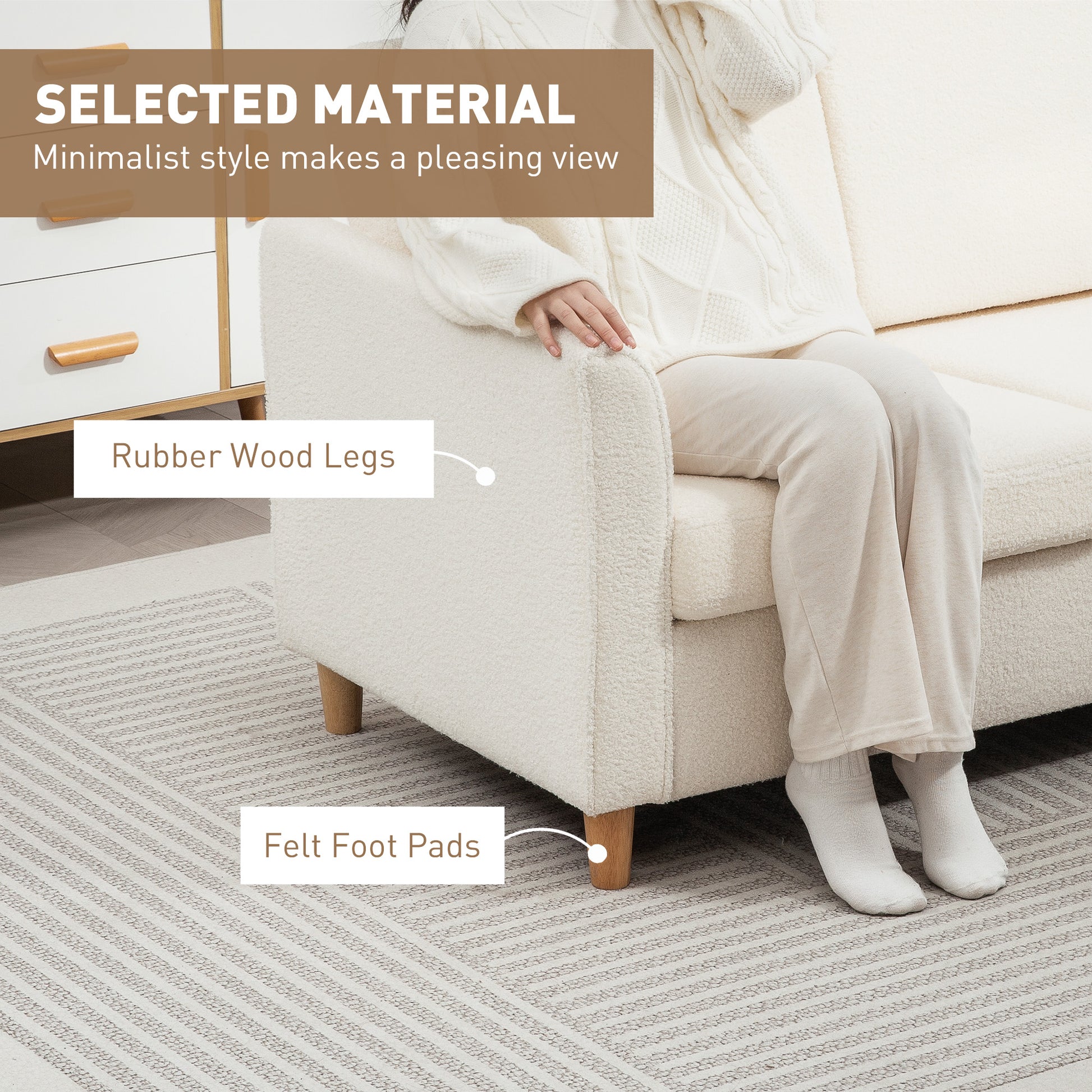 2-Seat Sofa Cream White Teddy Fleece-DECOROLALA