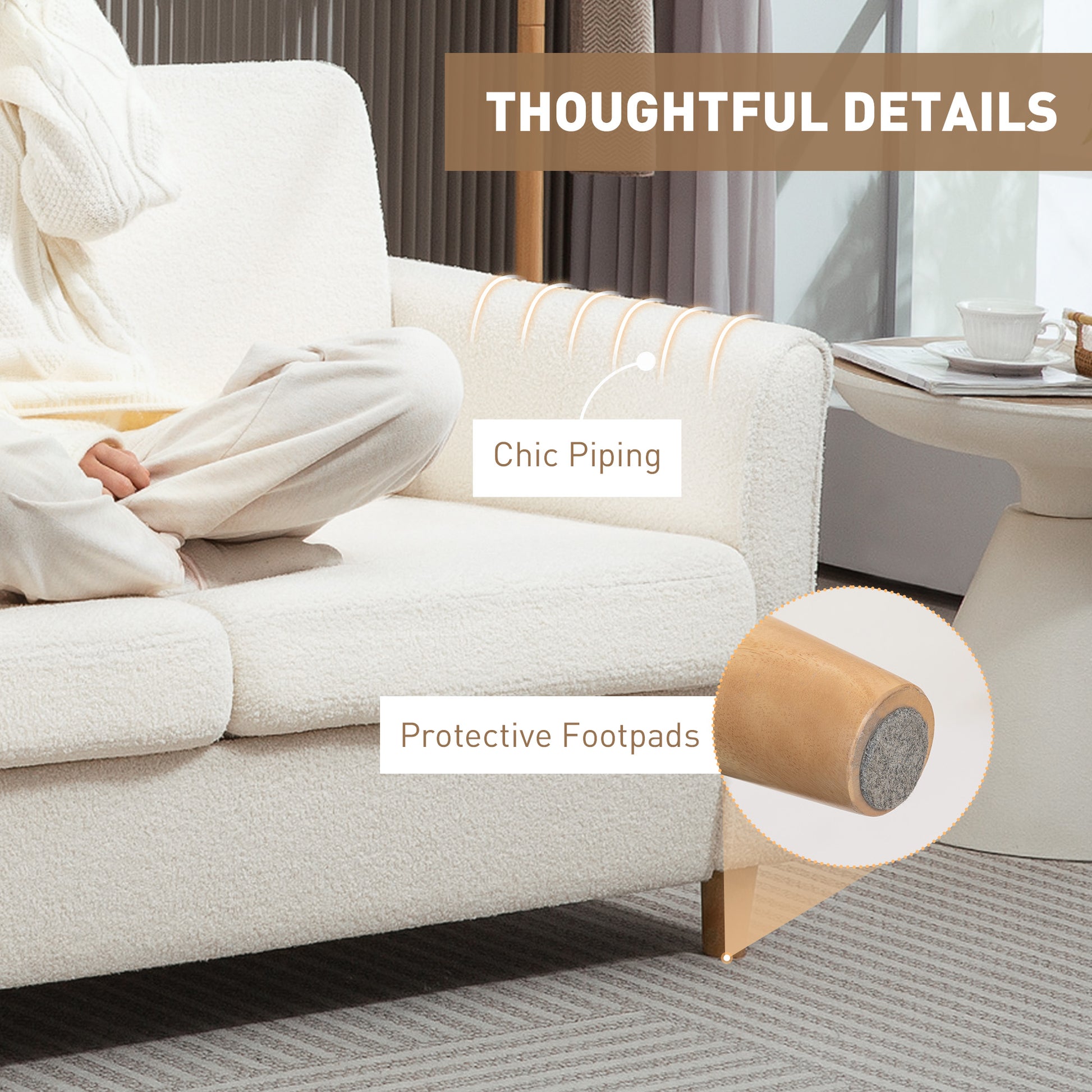 2-Seat Sofa Cream White Teddy Fleece-DECOROLALA