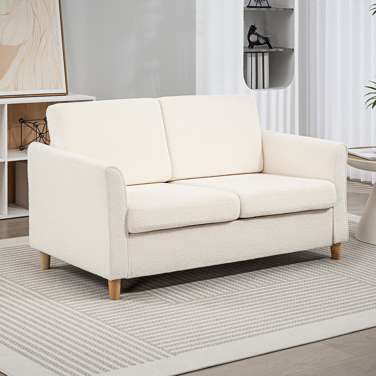 2-Seat Sofa Cream White Teddy Fleece-Sofas-DECOROLALA