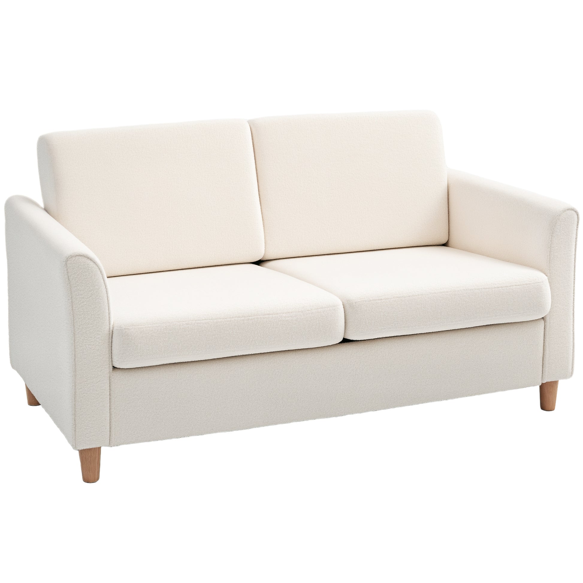 2-Seat Sofa Cream White Teddy Fleece-DECOROLALA