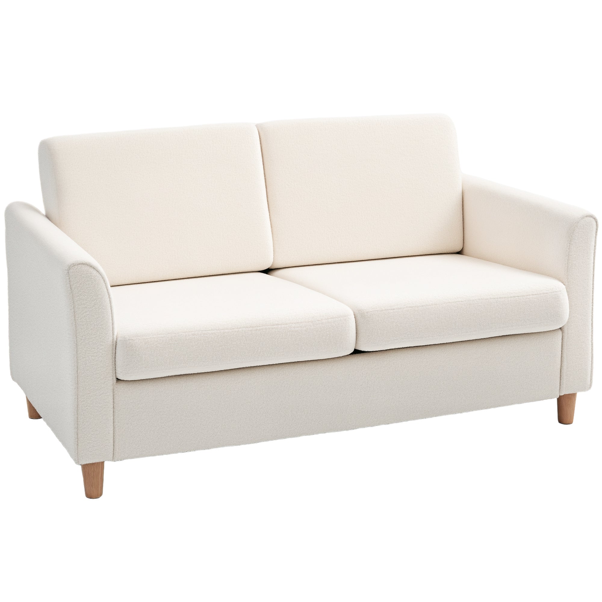 2-Seat Sofa Cream White Teddy Fleece-DECOROLALA