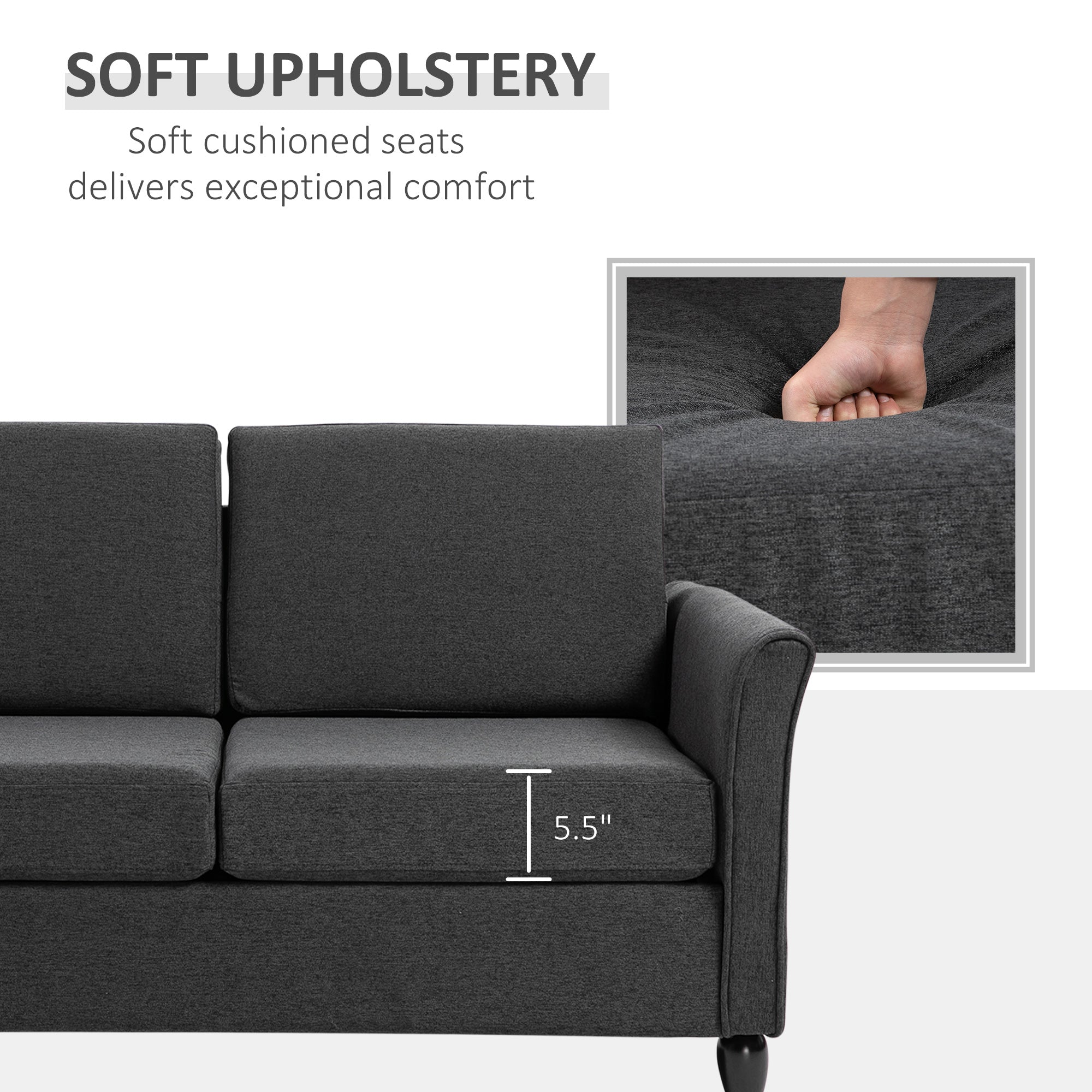 2-Seat Sofa Two-Seater Couch with Armrests and Wood Legs for Living Room, Bedroom, Dark Grey-DECOROLALA