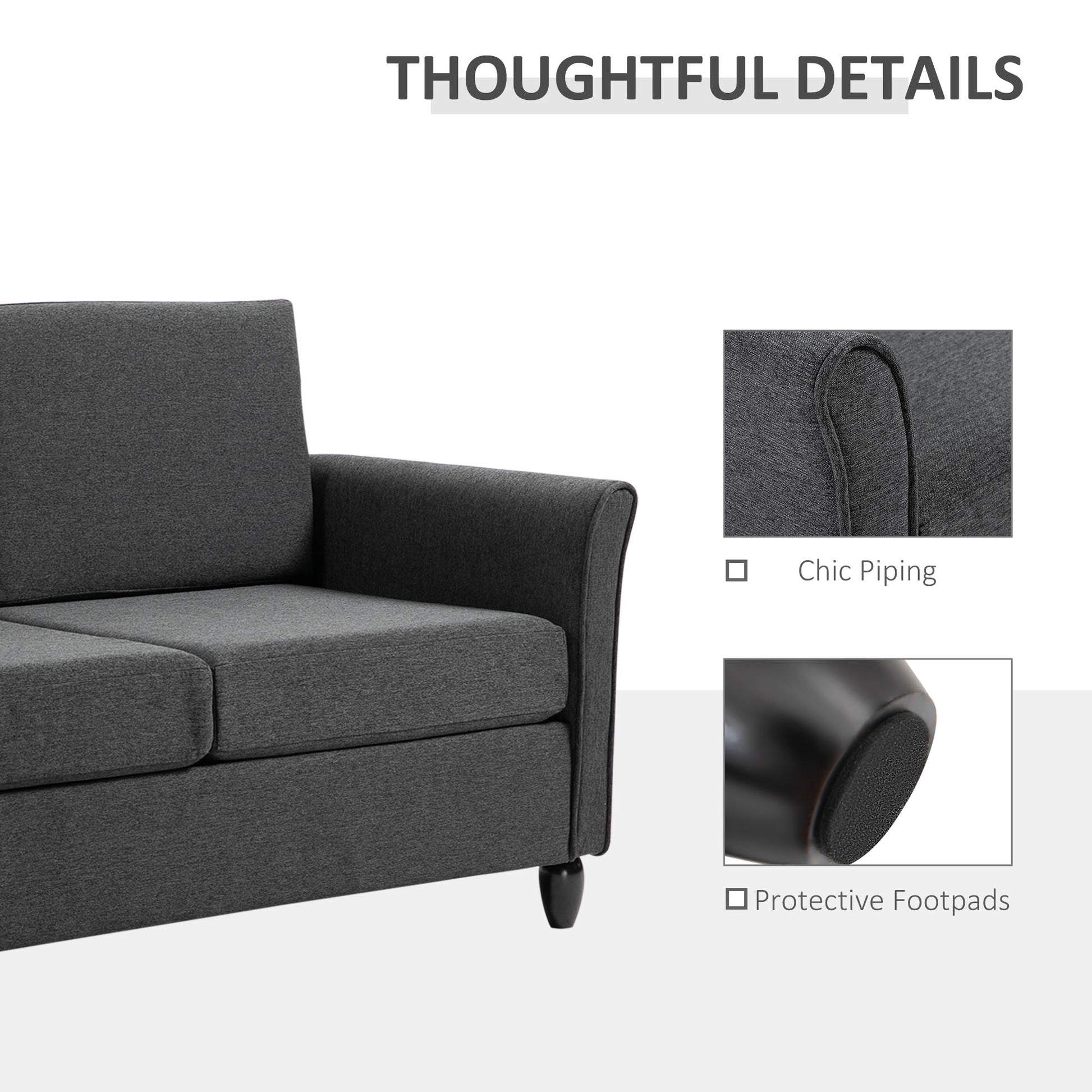2-Seat Sofa Two-Seater Couch with Armrests and Wood Legs for Living Room, Bedroom, Dark Grey-DECOROLALA