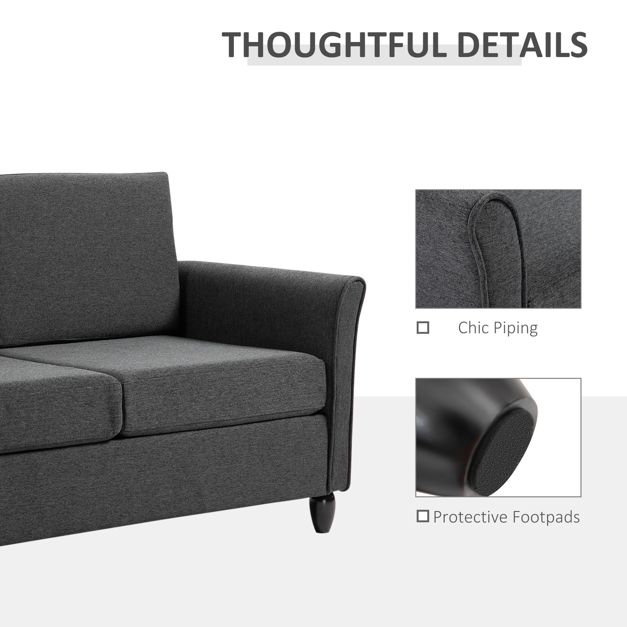 2-Seat Sofa Two-Seater Couch with Armrests and Wood Legs for Living Room, Bedroom, Dark Grey-DECOROLALA