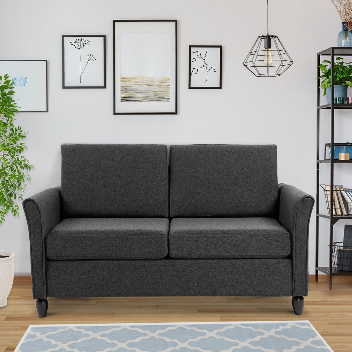 2-Seat Sofa Two-Seater Couch with Armrests and Wood Legs for Living Room, Bedroom, Dark Grey-DECOROLALA