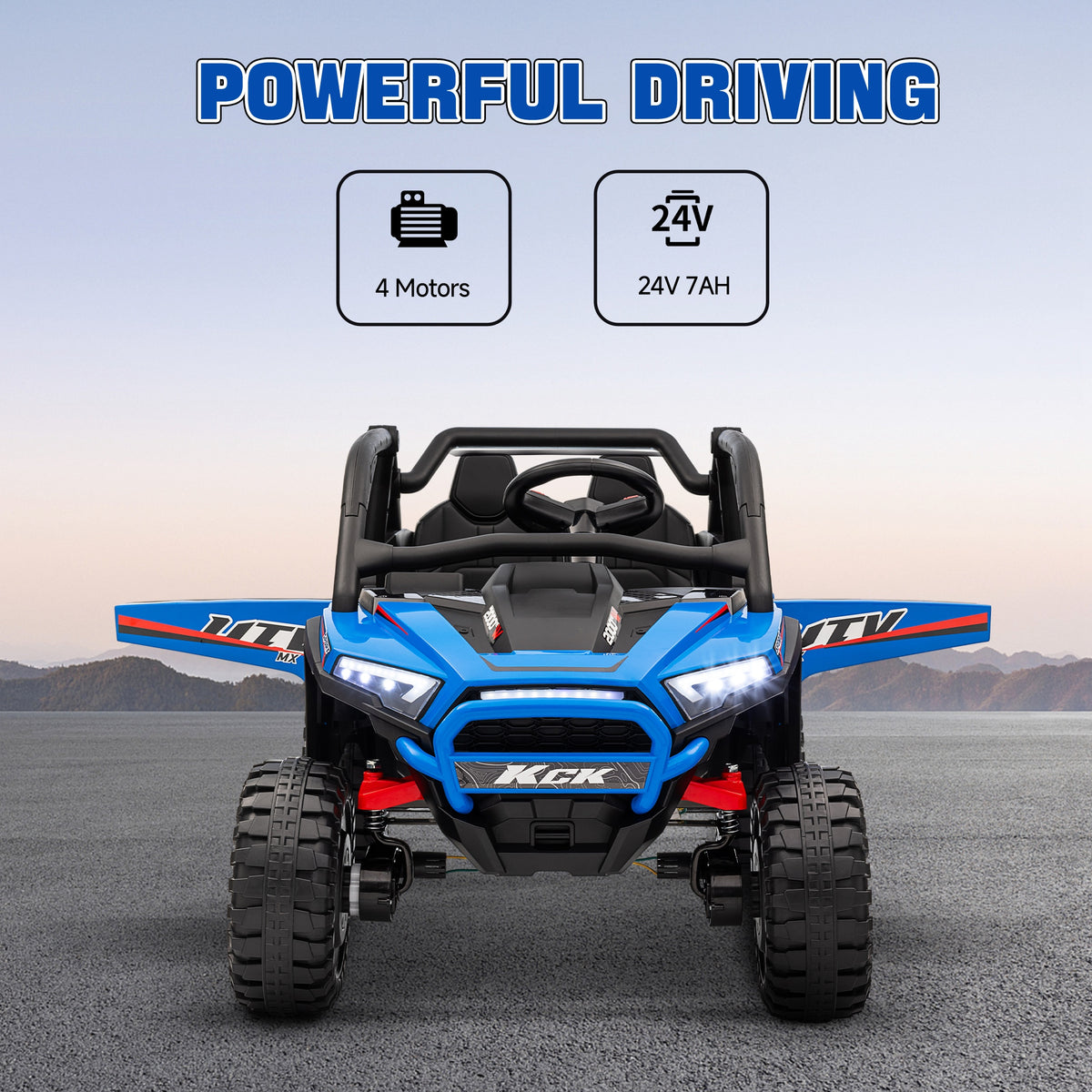 2 Seater 24V 7AH Ride on Truck, Electric Car for Kids w/ Spring Suspension, Remote Lights, Horn, Music-Toys & Games > Baby & Toddler Toys > Electric Ride-On Toys > Electric Toy Cars-DECOROLALA