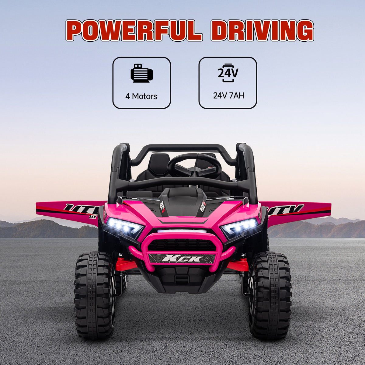 2 Seater 24V 7AH Ride on Truck, Electric Car for Kids w/ Spring Suspension, Remote Lights, Horn, Music-Toys & Games > Baby & Toddler Toys > Electric Ride-On Toys > Electric Toy Cars-DECOROLALA