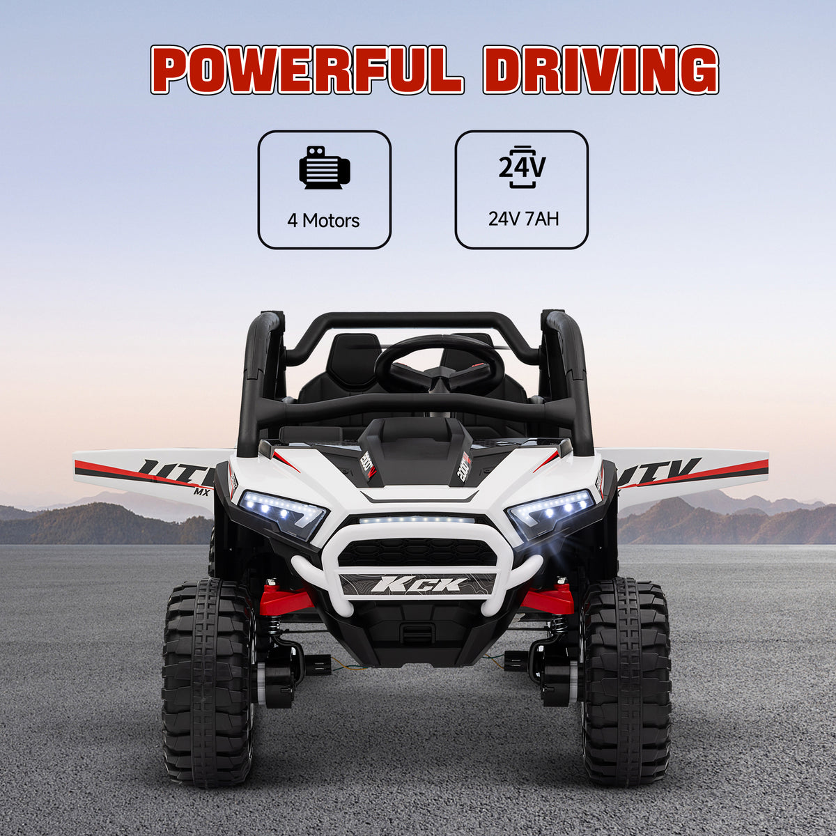 2 Seater 24V 7AH Ride on Truck, Electric Car for Kids w/ Spring Suspension, Remote Lights, Horn, Music-Toys & Games > Baby & Toddler Toys > Electric Ride-On Toys > Electric Toy Cars-DECOROLALA