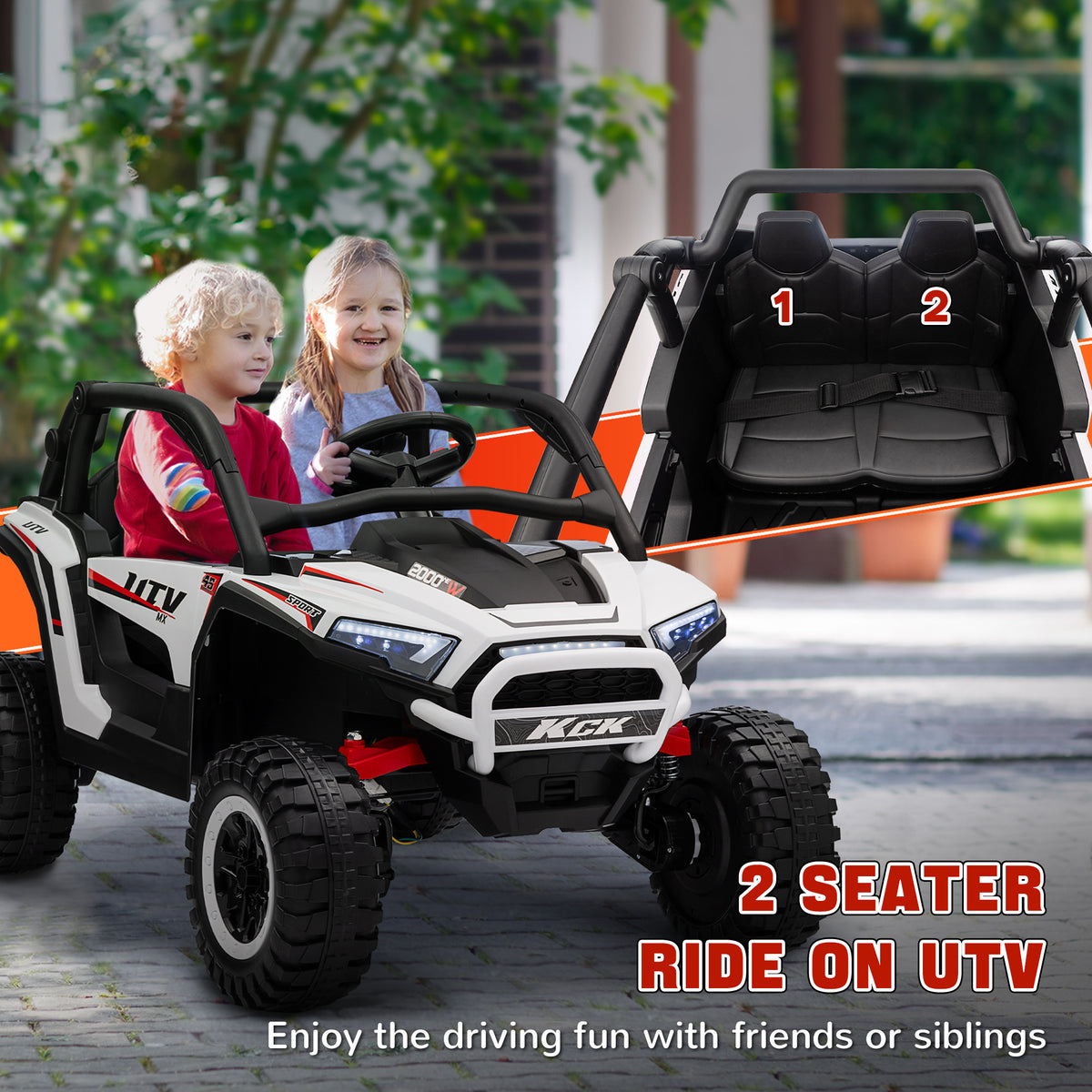 2 Seater 24V 7AH Ride on Truck, Electric Car for Kids w/ Spring Suspension, Remote Lights, Horn, Music-Toys & Games > Baby & Toddler Toys > Electric Ride-On Toys > Electric Toy Cars-DECOROLALA