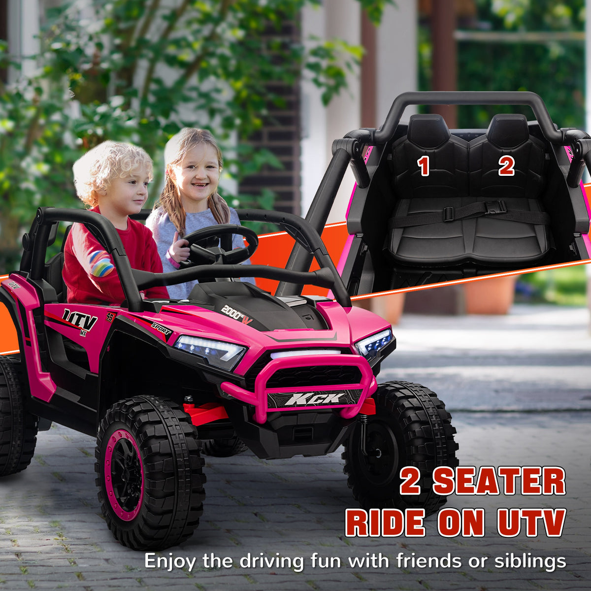 2 Seater 24V 7AH Ride on Truck, Electric Car for Kids w/ Spring Suspension, Remote Lights, Horn, Music-Toys & Games > Baby & Toddler Toys > Electric Ride-On Toys > Electric Toy Cars-DECOROLALA