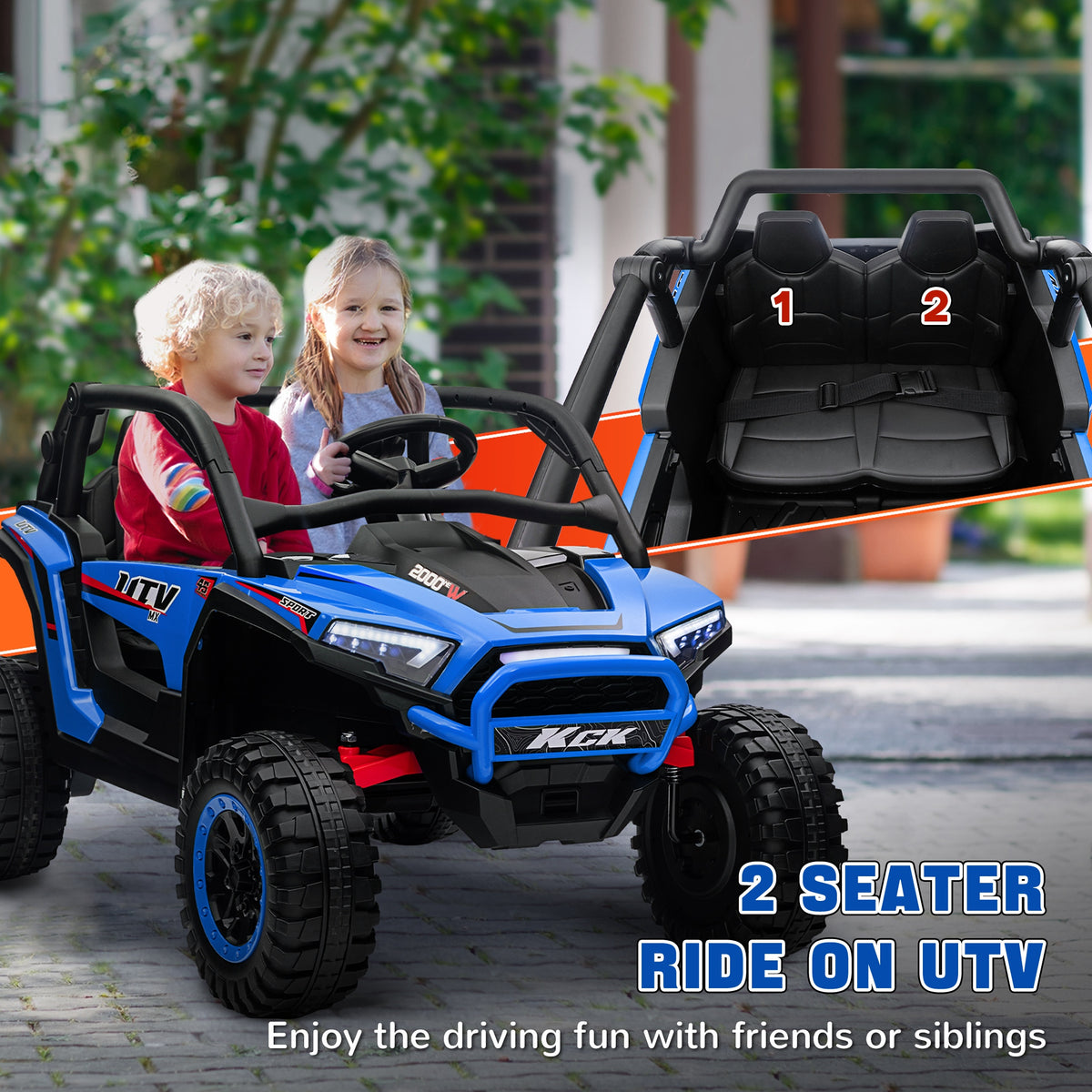 2 Seater 24V 7AH Ride on Truck, Electric Car for Kids w/ Spring Suspension, Remote Lights, Horn, Music-Toys & Games > Baby & Toddler Toys > Electric Ride-On Toys > Electric Toy Cars-DECOROLALA