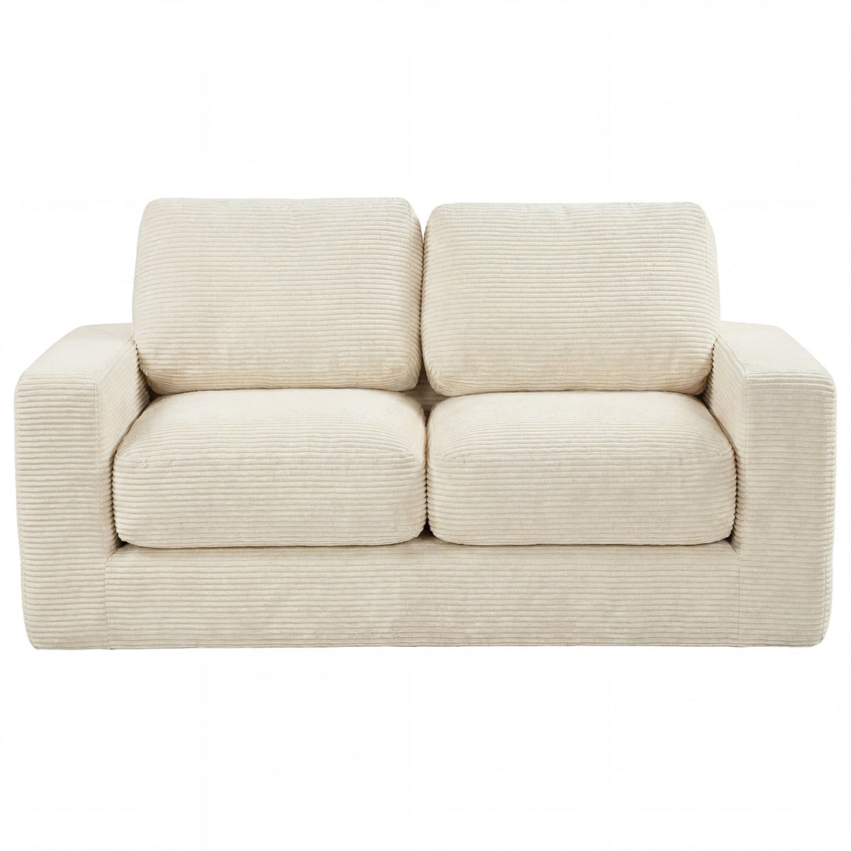 2-Seater Floor Couch Loveseat Foam Sofa with Removable Corduroy Cover-Beige-Sofas & Loveseats-DECOROLALA