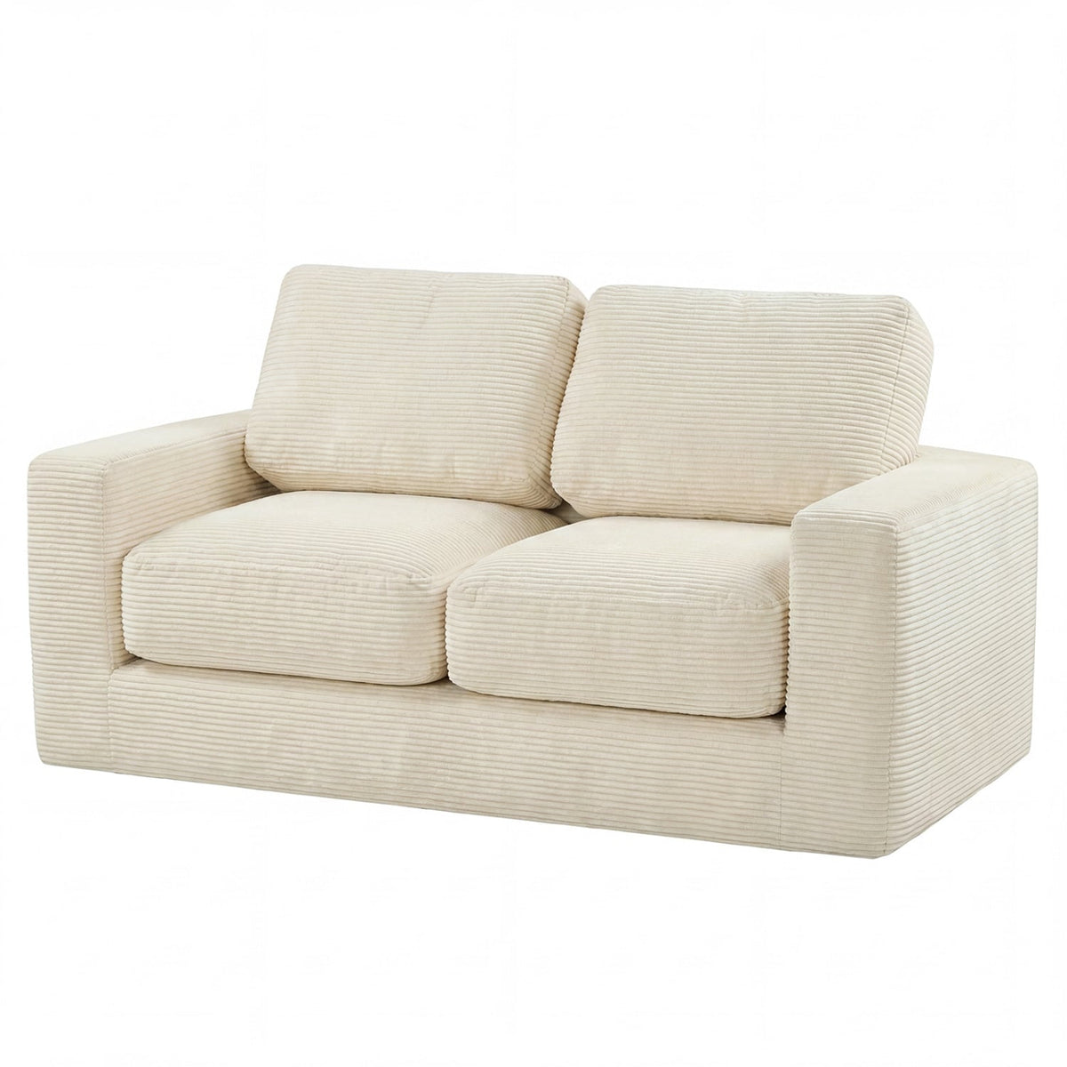 2-Seater Floor Couch Loveseat Foam Sofa with Removable Corduroy Cover-Beige-Sofas & Loveseats-DECOROLALA