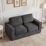 2-Seater Floor Couch Loveseat Foam Sofa with Removable Corduroy Cover-Black-Sofas & Loveseats-DECOROLALA