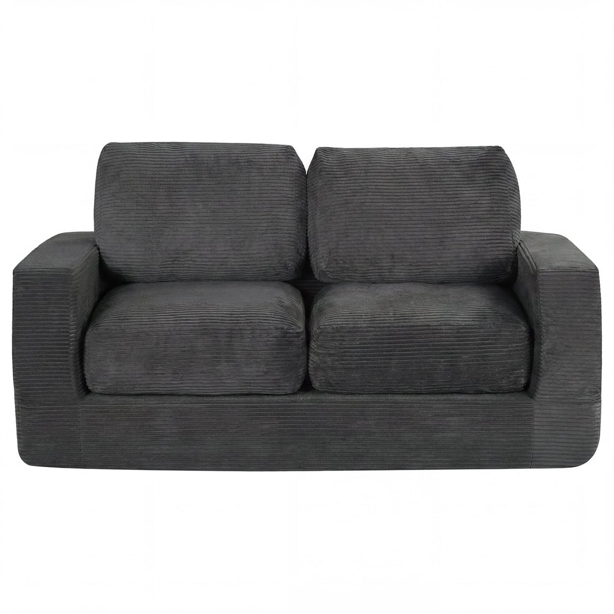 2-Seater Floor Couch Loveseat Foam Sofa with Removable Corduroy Cover-Black-Sofas & Loveseats-DECOROLALA