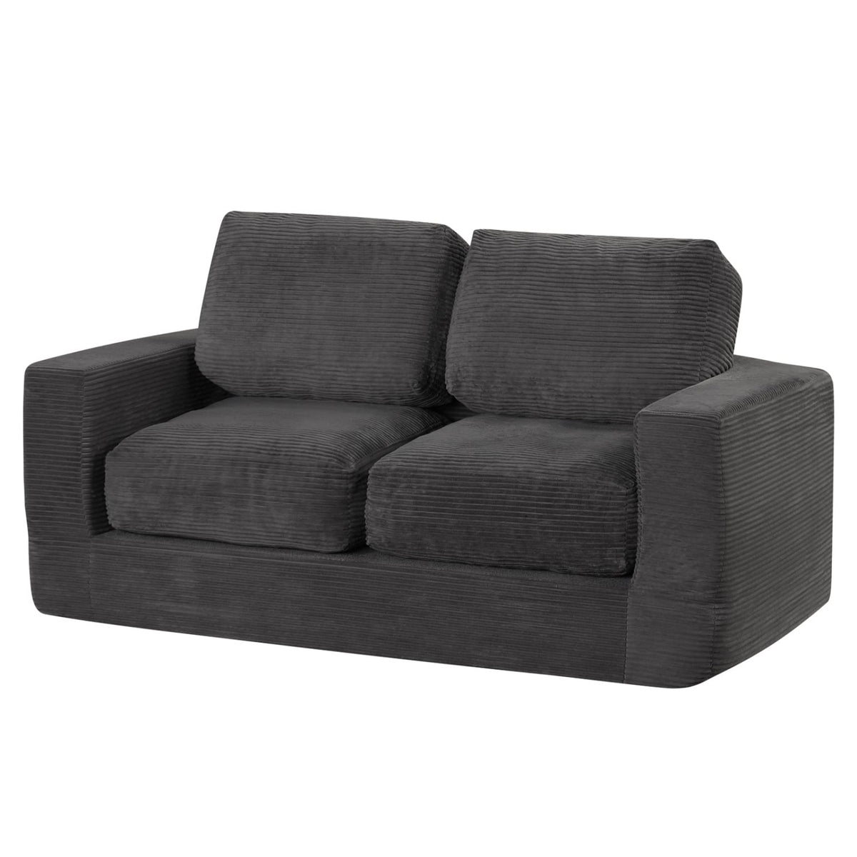 2-Seater Floor Couch Loveseat Foam Sofa with Removable Corduroy Cover-Black-Sofas & Loveseats-DECOROLALA