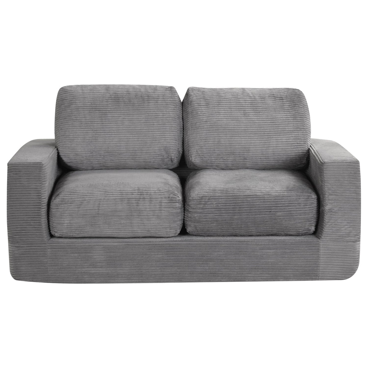 2-Seater Floor Couch Loveseat Foam Sofa with Removable Corduroy Cover-Gray-Sofas & Loveseats-DECOROLALA