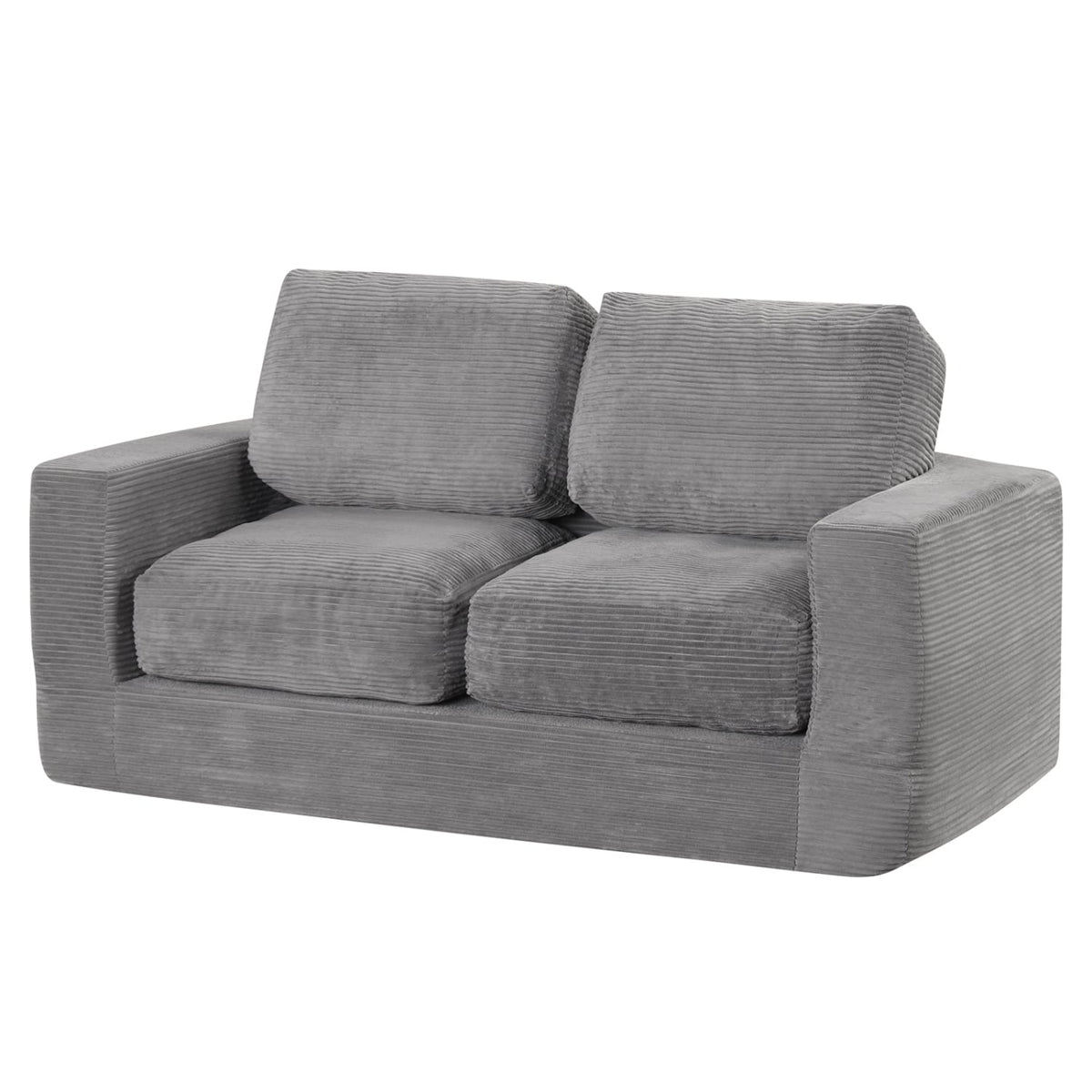 2-Seater Floor Couch Loveseat Foam Sofa with Removable Corduroy Cover-Gray-Sofas & Loveseats-DECOROLALA