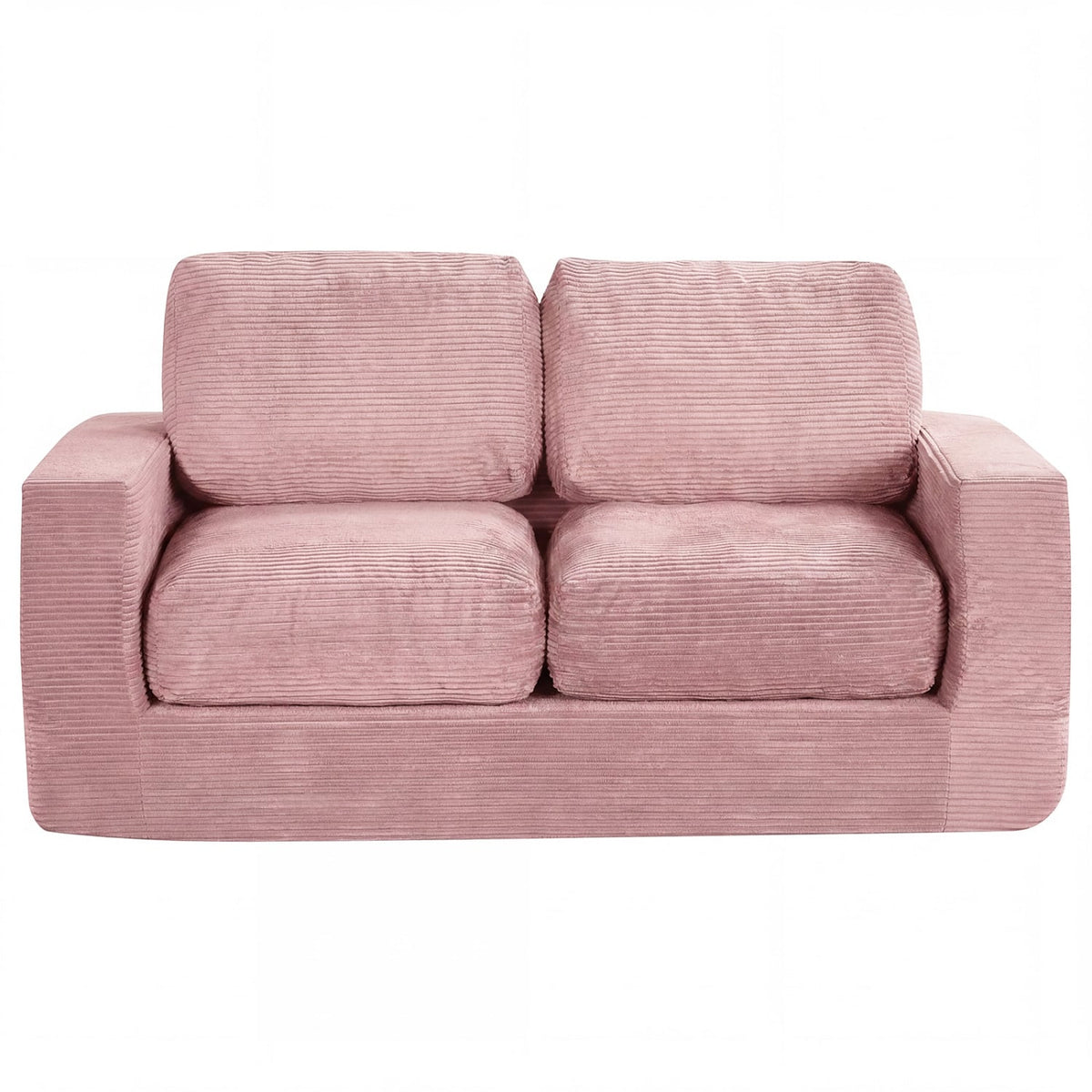 2-Seater Floor Couch Loveseat Foam Sofa with Removable Corduroy Cover-Pink-Sofas & Loveseats-DECOROLALA