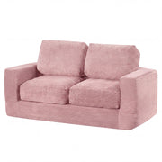 2-Seater Floor Couch Loveseat Foam Sofa with Removable Corduroy Cover-Pink-Sofas & Loveseats-DECOROLALA