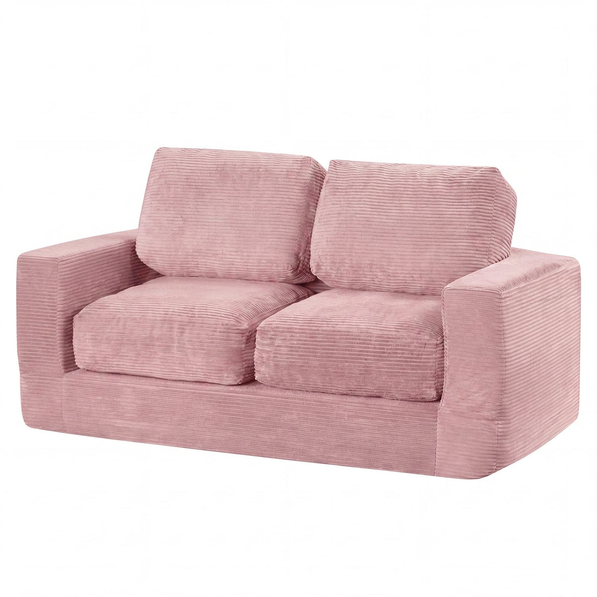 2-Seater Floor Couch Loveseat Foam Sofa with Removable Corduroy Cover-Pink-Sofas & Loveseats-DECOROLALA