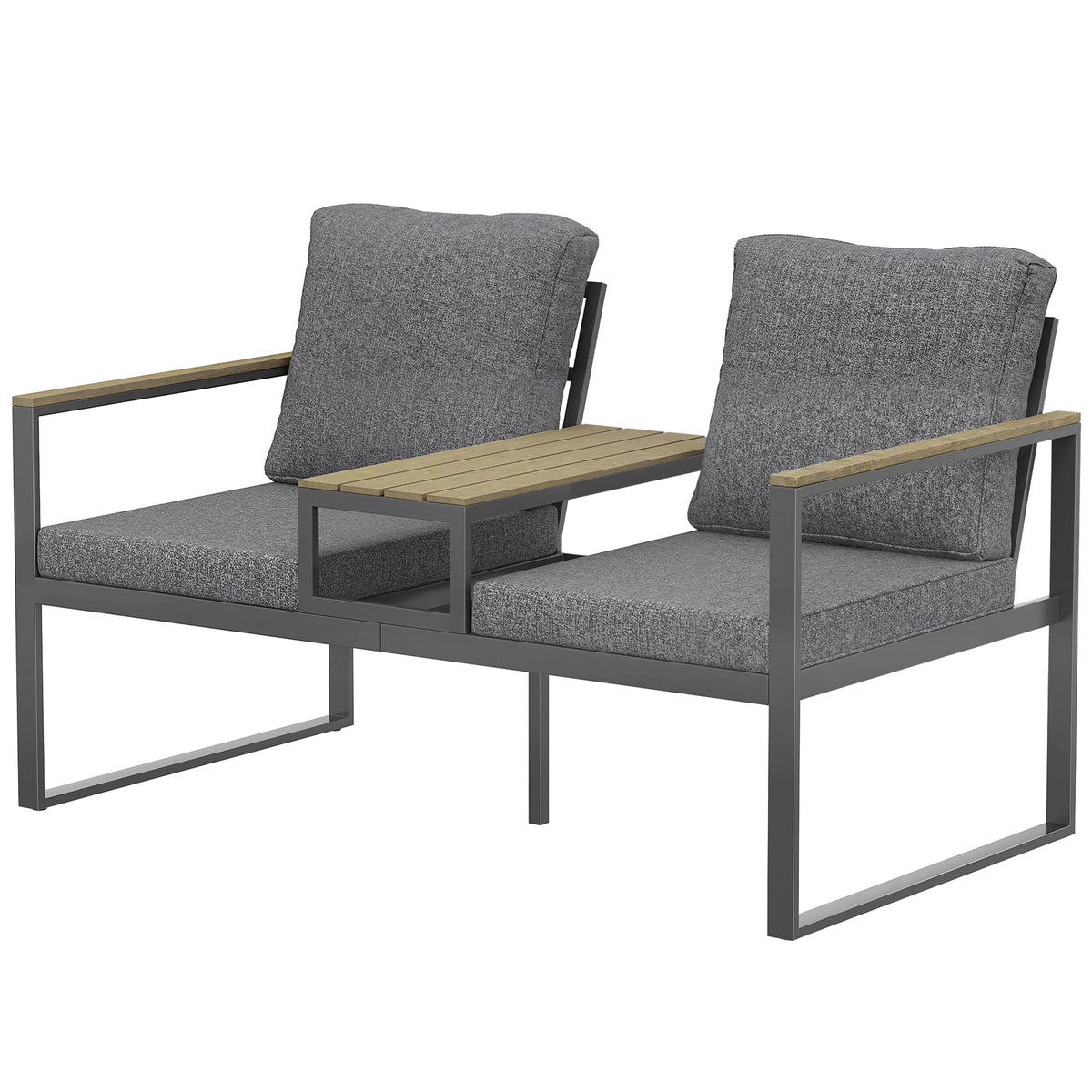 2 Seater Garden Bench with Integrated Table - Grey 136cm-Outdoor Benches-DECOROLALA